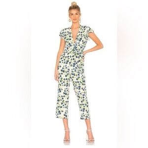 Privacy Please Floral Goodwin Cropped Jumpsuit Blue and Green Floral Small